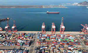 LIANYUNGANG, CHINA - JANUARY 11, 2022 - A view of cargo loading and unloading at the Port of Lianyungang, Lianyungang City, Jiangsu Province, China, January 11, 2022. (Photo credit should read Wang Chun / Costfoto/Future Publishing via Getty Images)